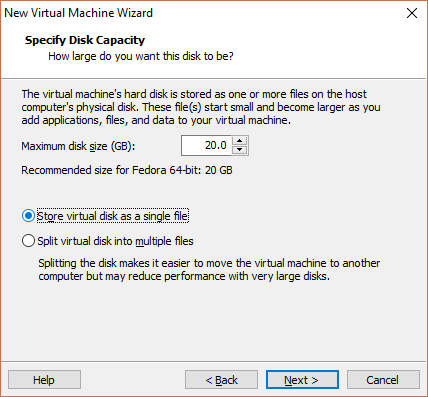 VMWare Player - Set Disk Capacity